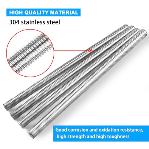 6pcs M10 x 200mm Fully Threaded Rod, 1.5mm Thread Pitch,304 Stainless Steel Right Hand Threads Rods, with Nuts and Flat Washer,for Clamps, Hangers and U-Bolts (M10 x 200mm)