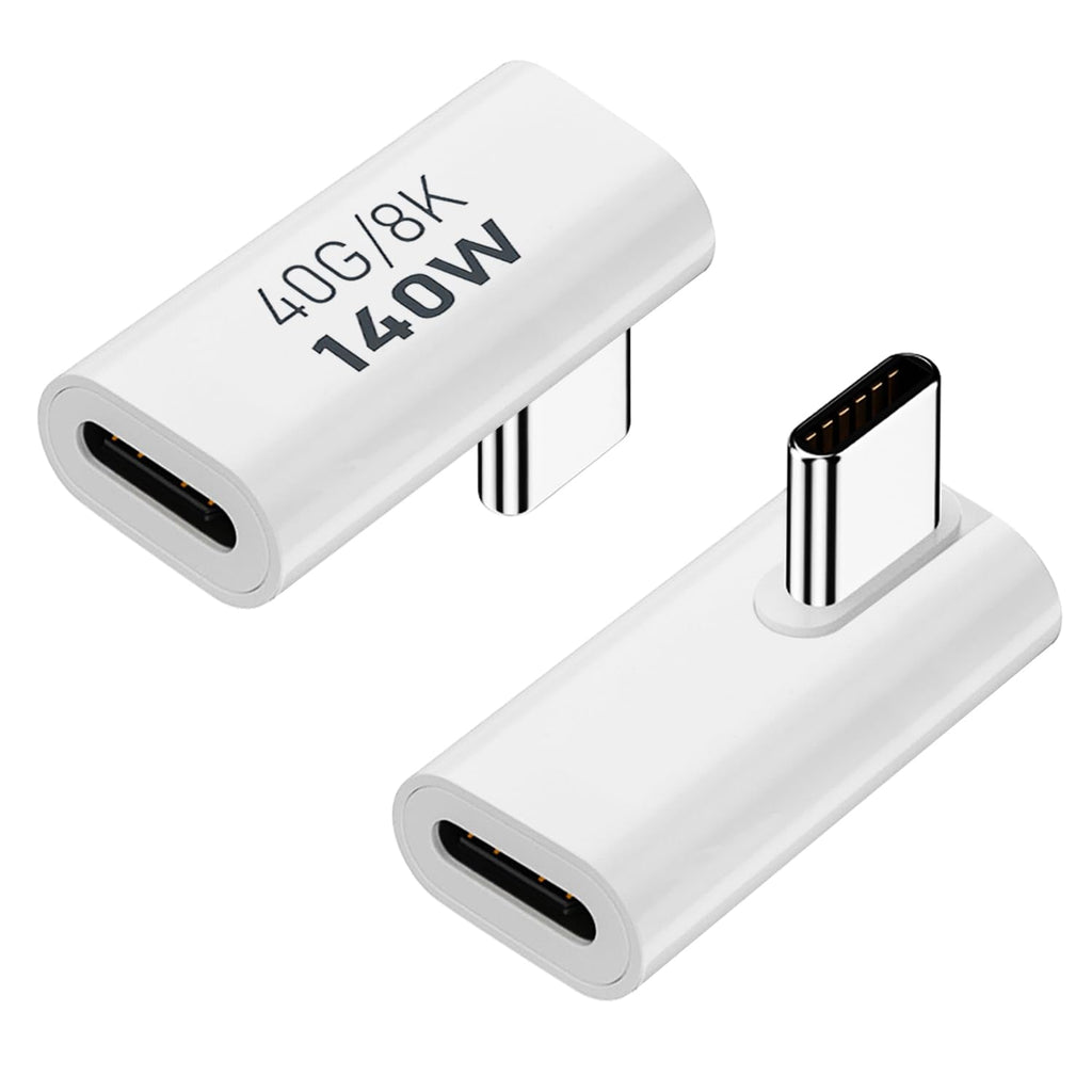 AreMe 2 Pack USB C Male to Female Adapter, 90 Degree Right Angle Type C Extender Support 140W, 40Gbps, 8K@60Hz for Thunderbolt 4/3, MacBook Pro/Air, Laptop, Phones and More Type C Devices (White)