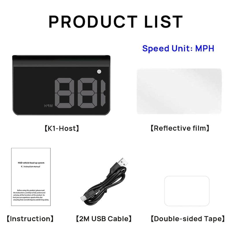 Heads up Display for Cars,Car HUD,Head up Display for Car,Digital GPS HUD Speedometer,USB Cable Plug and Play,Automatic Brightness Adjustment,Large Font Display (K1-White) K1-White