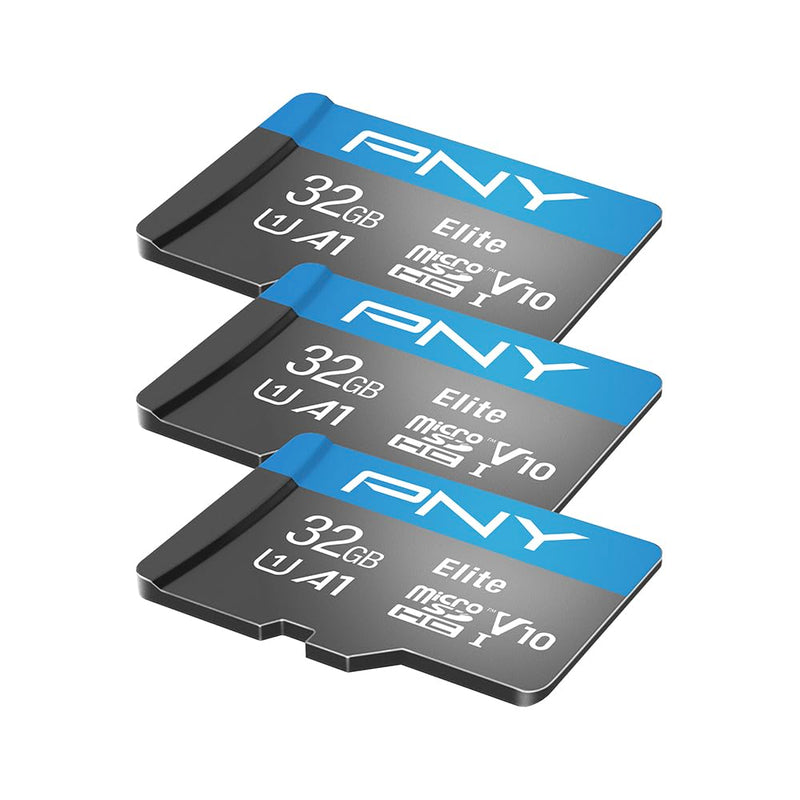 PNY 32GB Elite Mobile Accessories Class 10 U1 V10, A1 microSDHC Flash Memory Card for Mobile Devices - 100MB/s, Full HD, UHS-I, micro SD 3-Pack 32GB 3-Pack