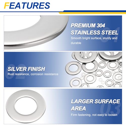 5/8" 304 Stainless Steel Flat Washer 1.312" OD 0.095" T 50PCS 5/8" 1.312"OD x 0.095"Thick 50