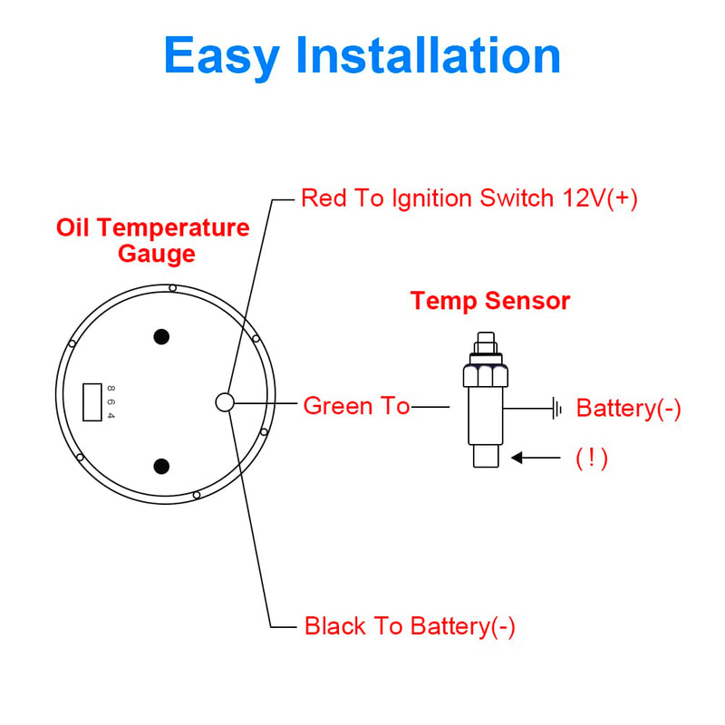 WATERWICH Oil Temp Temperature Gauge Meter Kit 104-302℉ DC12V 2inch 52mm with Thread NPT 1/8" Sensor for Car Truck Vehicle Automotive