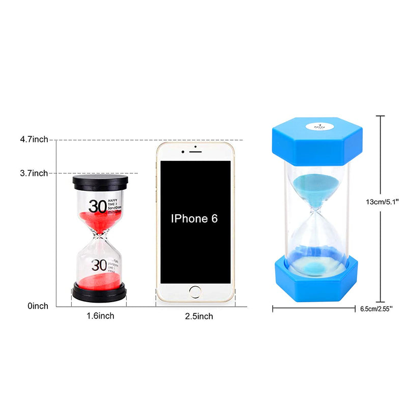 Large Sand Timer, Hourglass Timer Colorful Sandglass Timer 1 min/2 min/3 min/5 min/10 min/15 min Kids Timer Visual Sand Clock Timer for Games Classroom Home Office Kitchen Teeth Brushing (Pack of 6) 1+2+3+5+10+15min