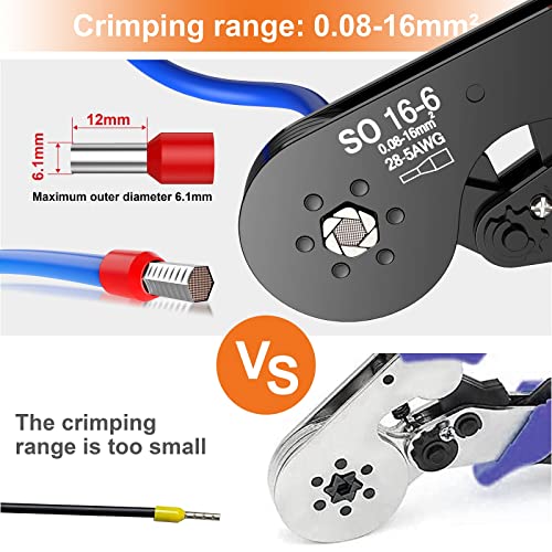 Hexagonal Ferrule Crimper, Preciva Hexagonal Jaw Wire Crimping Pliers AWG 28-5 Self-Adjustable Ratchat Wire Crimping Tools for Wire Terminals Cables End-sleeves CP80001