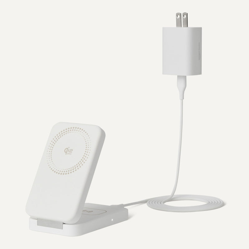 Amazon Basics MagSafe Compatible Wireless Charging Station, 25W Max. Fast Charging Qi2.2 Certified 2-in-1 Charger, Foldable Stand for iPhone 17/16/15/14/13/12 & AirPods, with 45W Max. Adapter, White