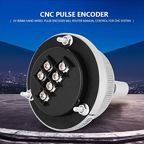 6 Terminal CNC Pulse Encoder, Electronic Pulse Generator Hand Wheel Manual Encoder, 5V 60MM(White)