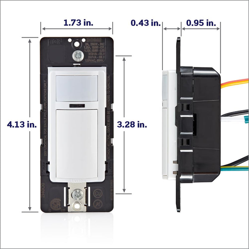 Leviton Motion Sensor Light Switch, Motion Activated, Auto-On/Auto-Off or Manual-On, 5A, No Neutral Wire Required, Single Pole or 3-Way, DOS05-1LZ, White/Ivory/Light Almond