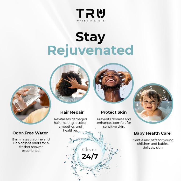 TRU High Output Shower Filter - Reduces Chlorine and other Harmful Sediments. Relieves dry and itchy skin, while Improving the health of your Hair, Skin, and Nails (Black) Black