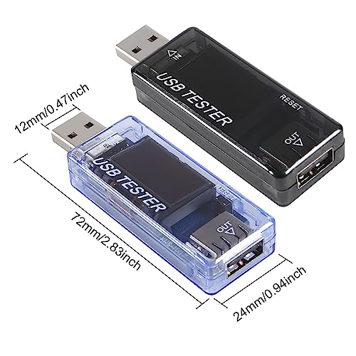 2pcs 8 in 1 USB Tester 10V 3A Voltage Current Tester Voltmeter Capacity Current Meter Digital Multimeter Current Tester Voltage Detector(Black+Blue) Black+Blue