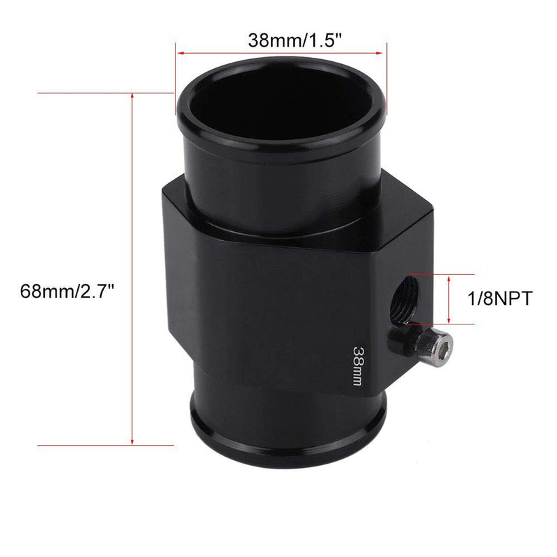 Black Aluminum Water Temp Meter Temperature Gauge Joint Pipe Radiator Sensor Adaptor Attachment Hose Clamps 38mm Black