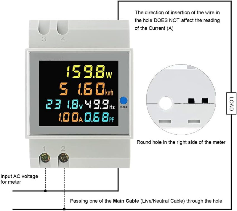 Single Phase Energy Meter Din Rail Electricity Usage Monitor AC 40-300V 100A Voltmeter Ammeter Watt Kwh Frequency Power Meter Built-in CT 110V (D52-2066-WIFI Built-in-CT) D52-2066 Built-in-CT