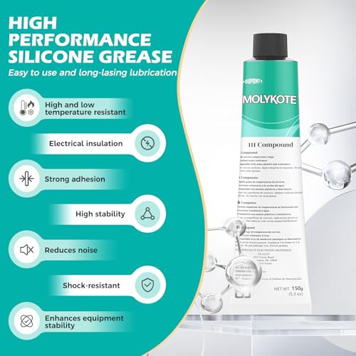 Molykote 111 Compound 150g 5.3oz, General Purpose O-Ring and Valve Lubricant Electrical Damping Medium Anti-Adhesion and Sealing Water Resistance Wide Temperature NLGI Grade 3-4 Translucent White