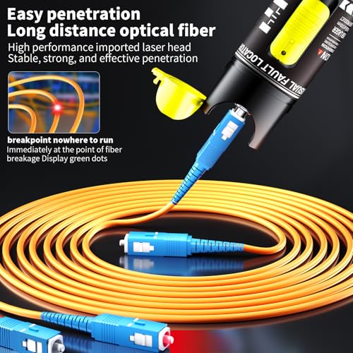 Visual Fault Locator 100KM - VFL Fiber Optic Tester Kit Include Single Mode 9/125um FC Male to LC Female Adapter, Fiber Optic Lights for Network Cable (Battery not Included) 100km-Battery Not Included