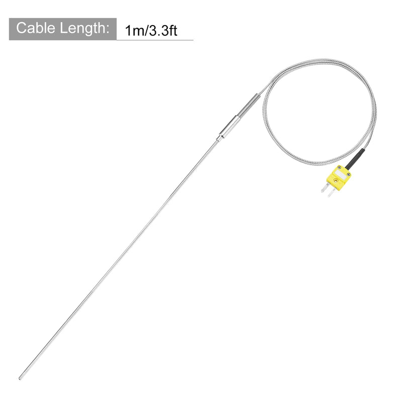MECCANIXITY K Type Thermocouple with Plug, Meter Temperature Sensor Probe -50 to 1100°C(-58 to 2012°F) Stainless Steel, 3x450mm 3.3ft Wire