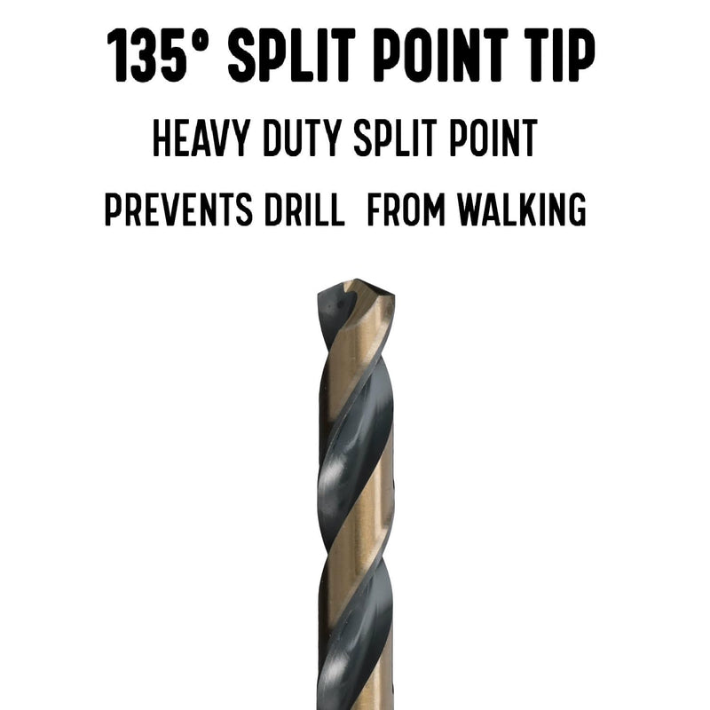 Drill America - KFD1/2P6 1/2" High Speed Steel Black & Gold KFD Split Point Drill Bit (Pack of 6), KFD Series 1/2 in