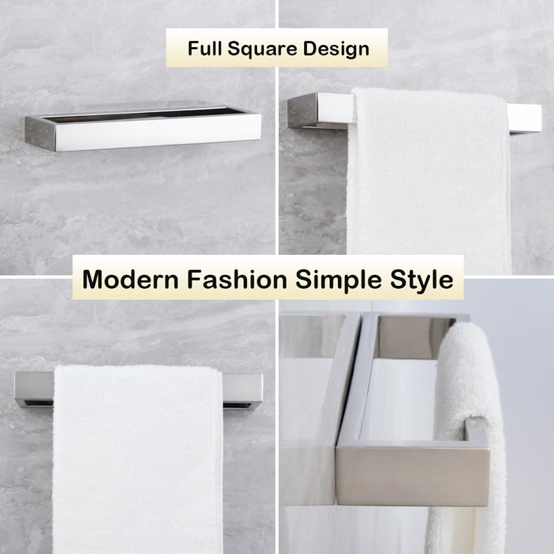 Bathroom Towel Ring Polished Stainless Steel Wall Mounted Hand Towel Bar Modern Square Style Towel Rack, D69018C