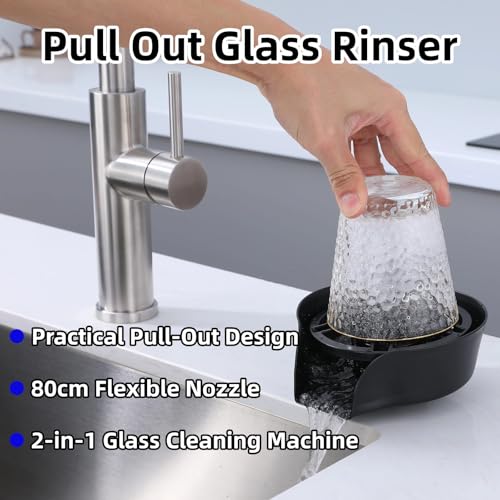 Glass Rinser for Kitchen Sink, Cup Washer, Cup Cleaner, Bottle Washer, Glass Cleaner, Bar Sink Attachment, Pull Out Sprayer (Golden)