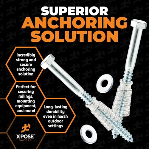 Concrete Anchors Set with 6" Lag Bolt, Lag Shield and Washer - 4 Sets per Pack - 1/2" Bolt Lag Screws 6-Inch for Parking Curb Stop - Galvanized Steel Lag Bolts 6"