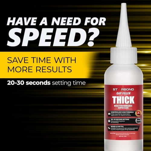 Starbond Thick Super Glue Pro Kit (2 oz) – Gap-Filling CA Glue (Cyanoacrylate Adhesive) – with Clog-Resistant Cap, Microtips & Extra Nozzle for Woodworking, Crafts, Carpentry, Archery Fletching 2 ounce
