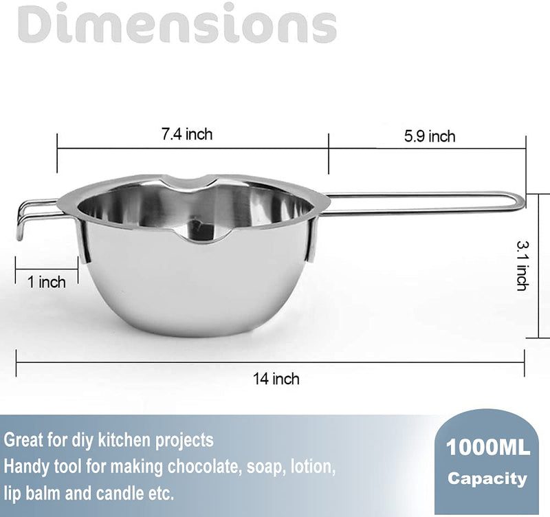 1000ML Double Boiler Pot with 2200ML Stainless Steel Pot and Silicone Spatula, Double Boiler Set for Melting Chocolate,Candy, Soap, Wax, Candle Making 2200 ML+1000ML Multicolor