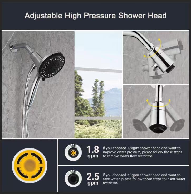 Magnetic Shower Head with Handheld:High Pressure10-setting Handheld Shower Head,Magnetic Bracket,59 Inches Stainless Steel Shower Hose. (Basic Model, Chorme) Basic Model Chrome
