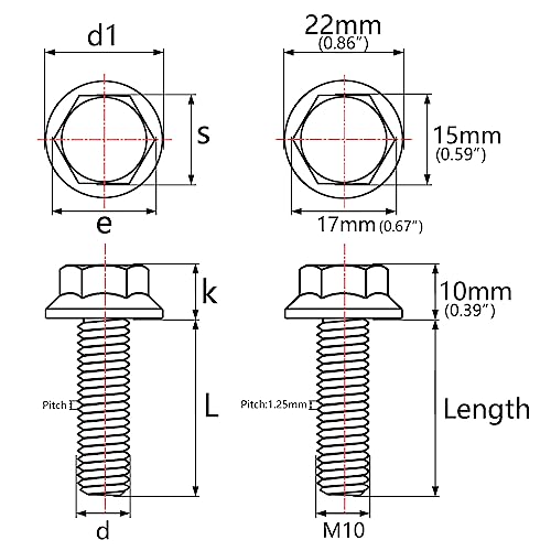 Titanium Bolt M10 1.25 Pitch Flange Hex Screw Burnt Blue, M10x20mm