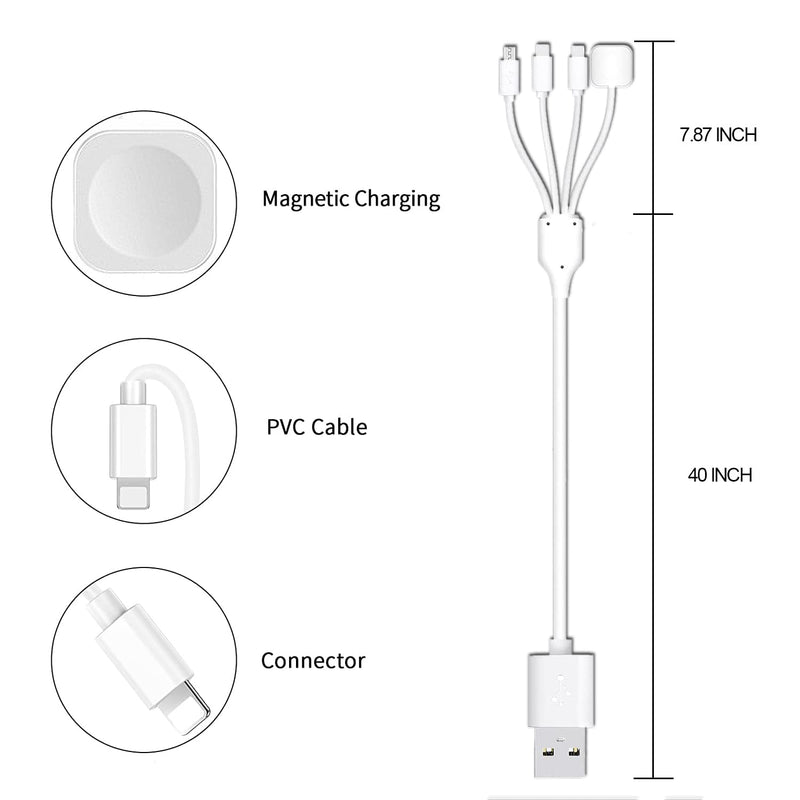 4 in 1 Watch Charger Cable Multi USB Charging Portable Magnetic Cord Compatible with Apple Watch Series Se 8 7 6 5 4 3 2 1, iPhone, Galaxy, Pixel, Android, Watch, Pods /4ft