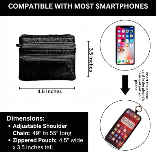 Phone Metal Chain with Pouch – Stylish Phone Lanyard Crossbody with Wallet for Women, Hands-Free Carrying and Adjustable Crossbody Chain Strap (Silver) Silver