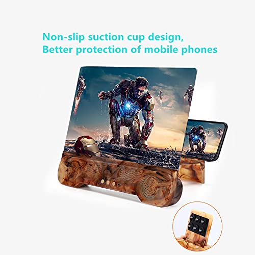 14 Inch Phone Screen Amplifier with Bluetooth Speaker Foldable Phone Holder Suit for All Smartphones (Wood Grain) Wood Grain