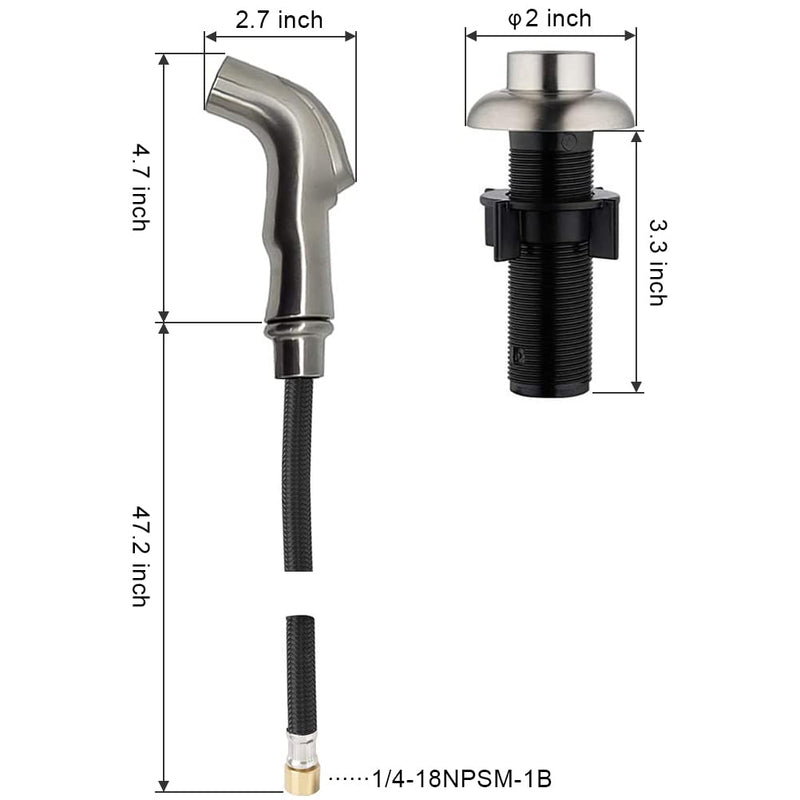 Kitchen Sink Sprayer Replacement, Universal Side Sprayer with Hose and Holder, Pull Out Spray Head, Brushed Nickel