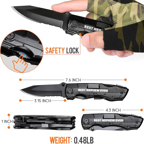 Nephew Gifts from Auntie, Multitool Knife, Gifts for Nephew, Nephew’s Christmas Practical Gift, Nephews Birthday Present, Gift for Camping, Hiking, Fishing, 20 in 1 Multitool Black MULTITOOL SET (Engraved BEST NEPHEW+9-in-1 Screwdriver)