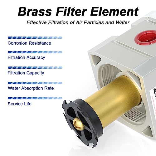 AIRZOE 1/4" NPT Air Filter Regulator Lubricator Combo AC2010-02D 1/4"NPT Auto Drain / White / Metal Coupler