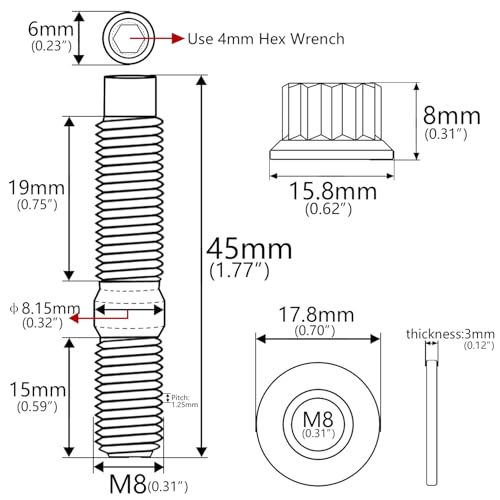 Titanium Bolt M8 M10 Pitch1.25 Automotive Exhaust Manifold Stud Kit M8x45mm Pitch 1.25 Silver