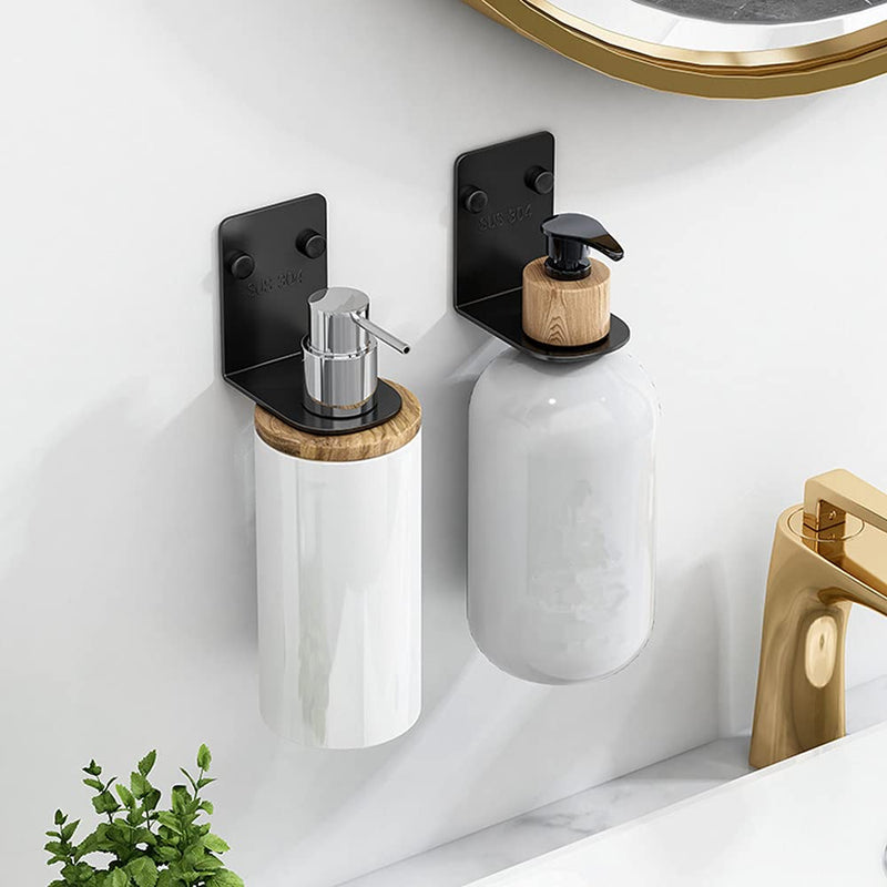 BiJun Soap Dispenser Wall Mount, 4pc Shampoo Dispenser for Shower Hole of 1.06in Kitchen Soap Dispenser Pump Black Hanger Lotion Container for Kitchen Bathroom (1.06in, Black)
