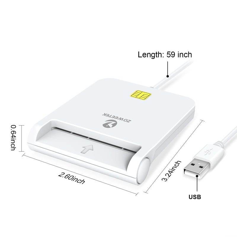 ZOWEETEK CAC Reader, CAC Reader Military, CAC Reader for Mac OS/Windows/Linux, Compatible with Military Common Access Card (White) White