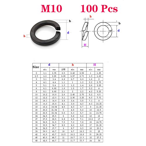 100 Pcs M10 Split Lock Washer Spring Lock Washer, 8.8 Grade Carbon Steel,GB93 High Strength,Gasket Ring for M10 Screw Bolts
