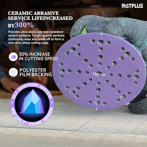 6 Inch 49 Hole Sanding Discs 800 Grit 50 Pcs Ceramic Sanding Discs 50.0