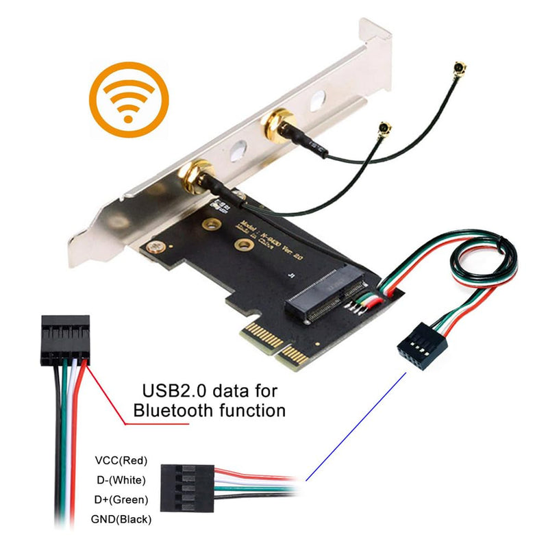 NFHK Wireless NGFF A/E-Key WiFi Card to PCI-E Express 1x Adapter for WLAN Wifi6 Wifi7 Bluetooth A+E-Key to PCI-E Card