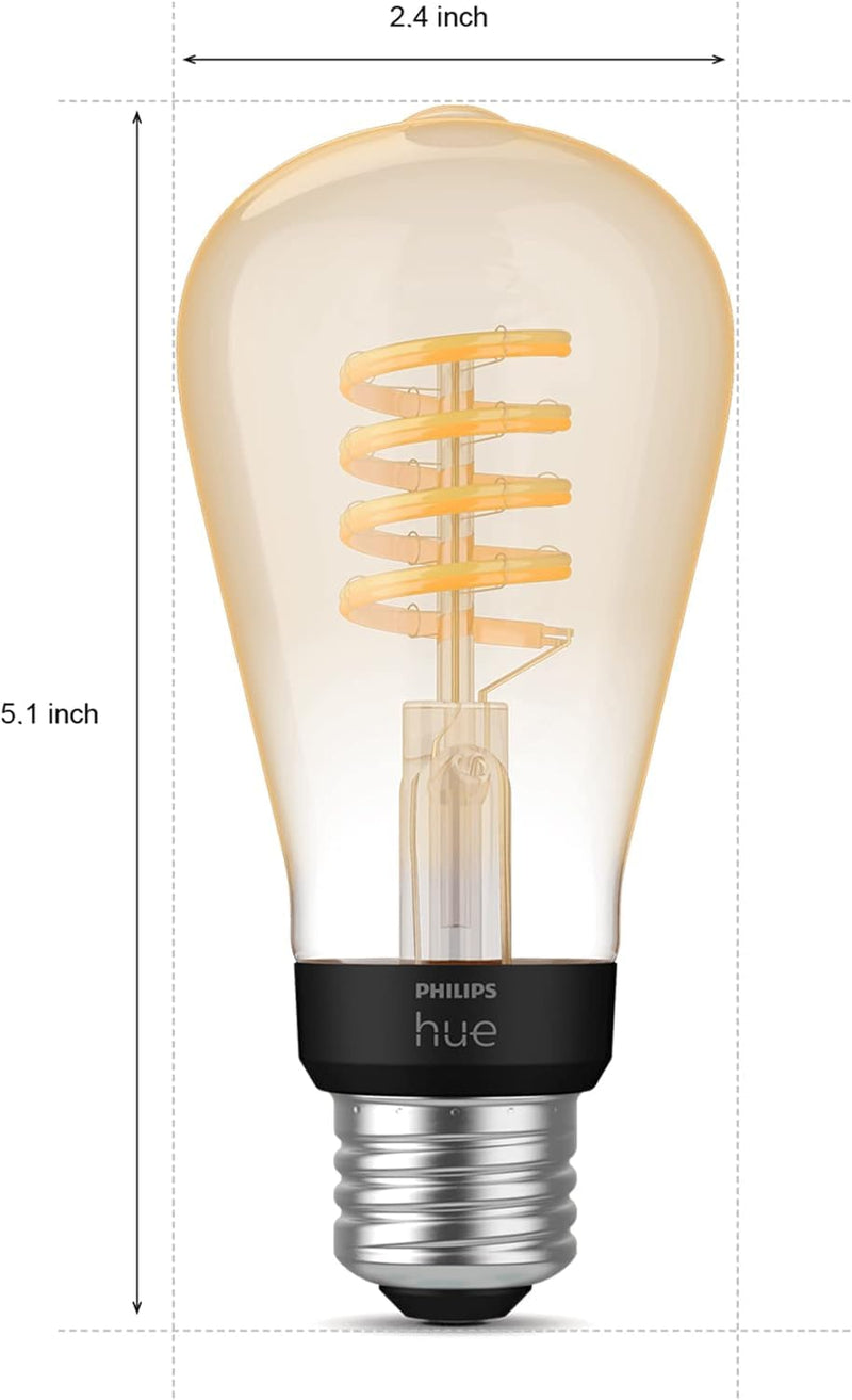 Philips Hue 7W ST19 White Ambiance LED Smart Vintage Edison Filament Bulb, Warm - Pack of 1 - E26 - Control with App - Compatible with Alexa, Google Assistant and Apple HomeKit 1 Pack