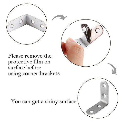 50 Pack Stainless Steel 90 Degree Angle L Shaped Bracket, 40mm x 40mm x 16mmCorner Brace Joint Bracket Fastener, Silver Tone, Round End, 4 Holes, Heavy Duty Metal