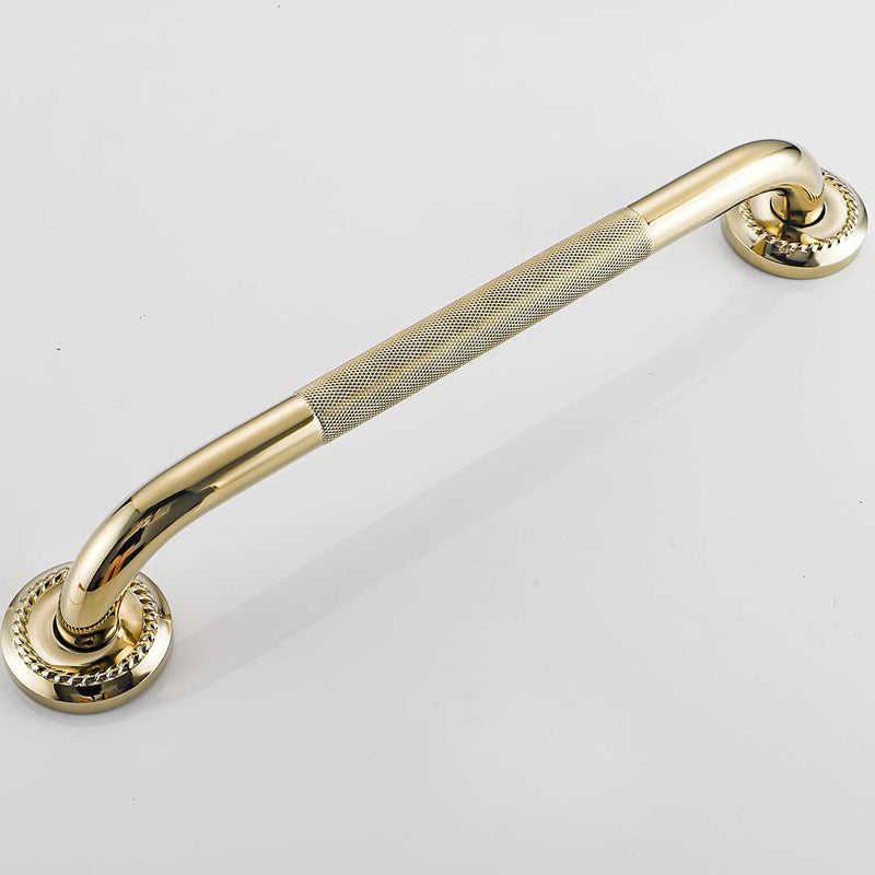 Textured Shower Grab Bar, 12-Inch Bathroom Support Rails, Stylish Safety Armrest Hand Rail, Polished Brass/Gold Finish, Good for Senior, Kids, Elderly 12 Inch