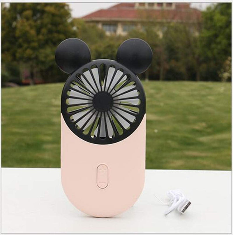 Cute Personal Mini Fan, Handheld & Portable USB Rechargeable Fan with Beautiful LED Light, 3 Adjustable Speeds, Portable Holder, for Indoor Or Outdoor Activities, Cute Mouse (Pink) Pink