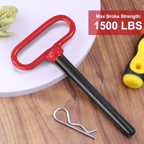 2pcs Trailer Hitch Pin 5/8 x 5-1/2 Inch, Tractor Hitch Pin with R-Clip Pin for Lawn Mower, Tractor, Trailer - Red Handle 2