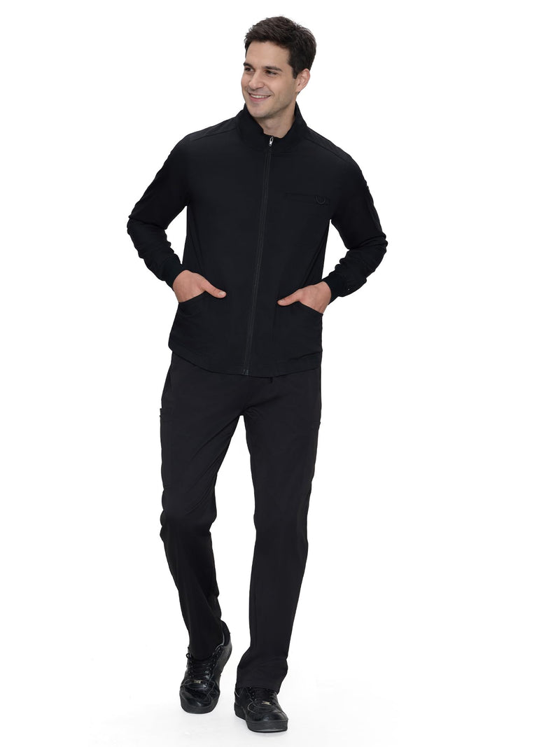 COZYFIT Scrub Jacket Men, Zip Front Men's Medical Scrub Jacket with 5 Pockets, Soft Stretch Fabric Large Black