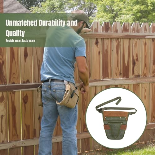 Garden Tool Belt Tool Waist Pouch Heavy Duty Waxed Canvas Adjustable DIY Utility Belt Apron Garden Waist Belt for Florists, brown green
