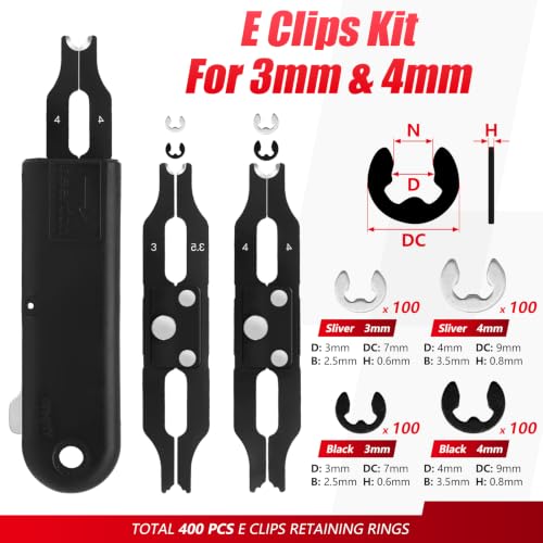 3mm & 4mm E Clips Assortment Kit - E Clip Installation & Removal Tool Kit Tool+400PCS E Clips