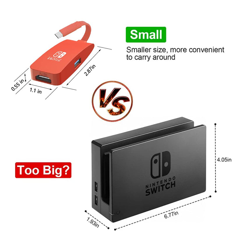 G GOPALA Replacement for Nintendo Switch Dock, 4K@60Hz Switch Dock, Portable Switch Docking Station for TV, 1080P 60Hz TV Dock for Nintendo Switch/OLED Steam Deck-Red Red