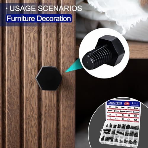 216pcs Black Nylon Hex Screw Nut Washer Kit,M4 - M10 Black Plastic Hexagonal Nuts and Washers for Micro Controller Board Building,Insulate or Fasten PCB Board Metric Thread Machine Bolts