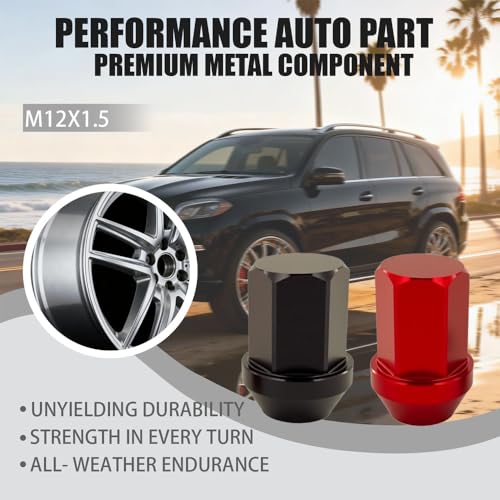 M12x1.5 Wheel Lug Nuts, Lightweight Aluminum Alloy Set, 20 Pcs Racing Red