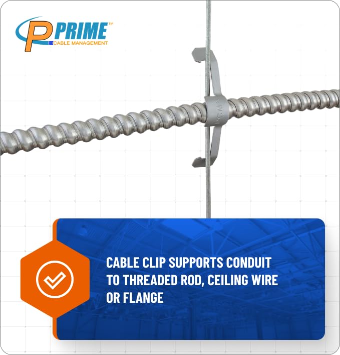 Conduit Cable Support Clip to Ceiling Wire, Threaded Rod & Flanges. Heavy Duty Spring Steel Clip / 100 Pack